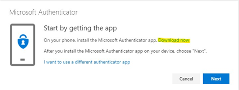 image showing prompt to install Microsoft Authenticator app