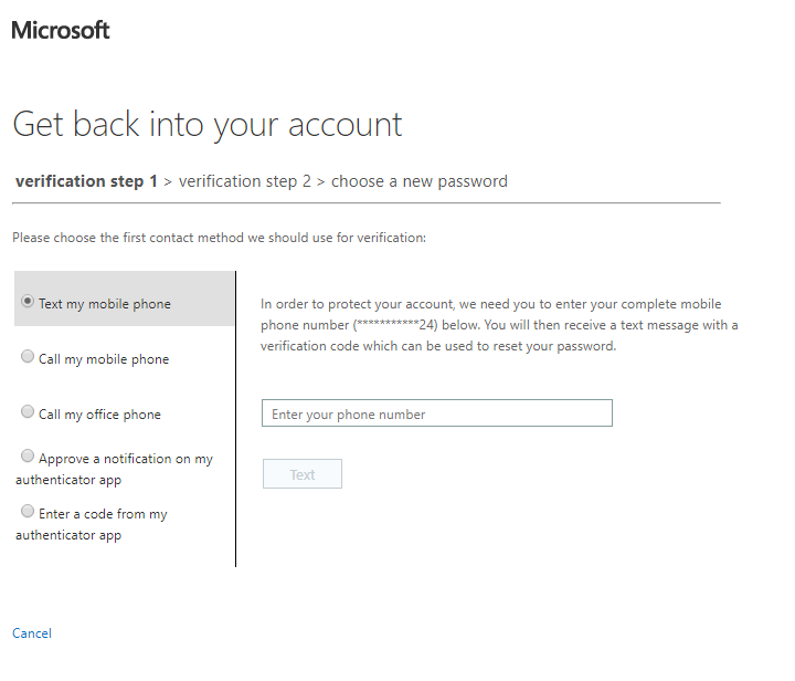 Image showing Microsoft verification options